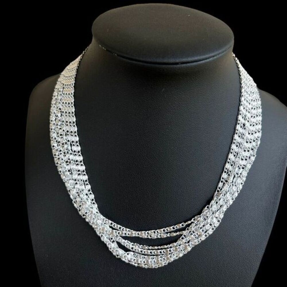 VINTAGE SARAH COVENTRY Women's Choker 8 Strand Silver Tone‎ Aluminum 15 in